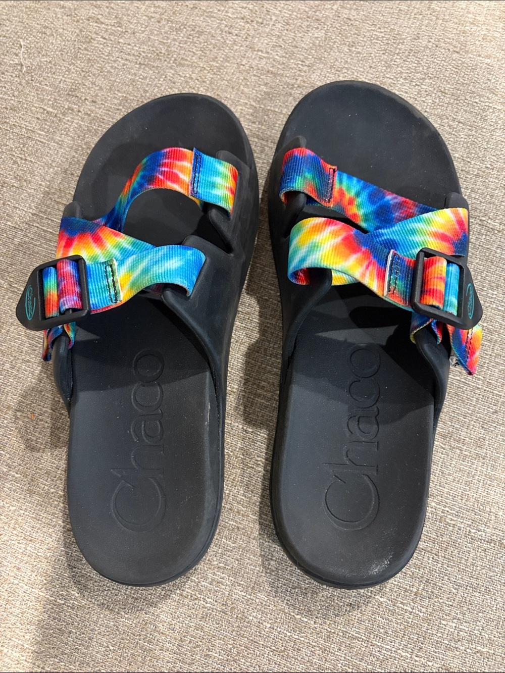 Chaco Rainbow Tie-Dye Slide Sandals - Black Footbed